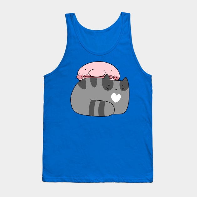 Blue Tabby Cat and Blobfish Tank Top by saradaboru